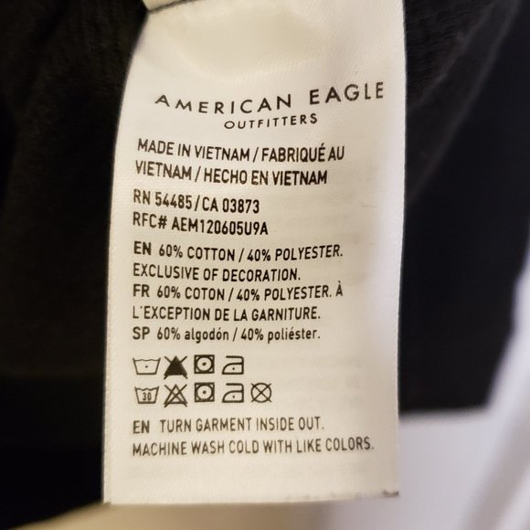 American Eagle Men's Black Grey Eagle Cuffed Long Sleeves Waffle Shirt -Size: XL - Picture 5 of 10